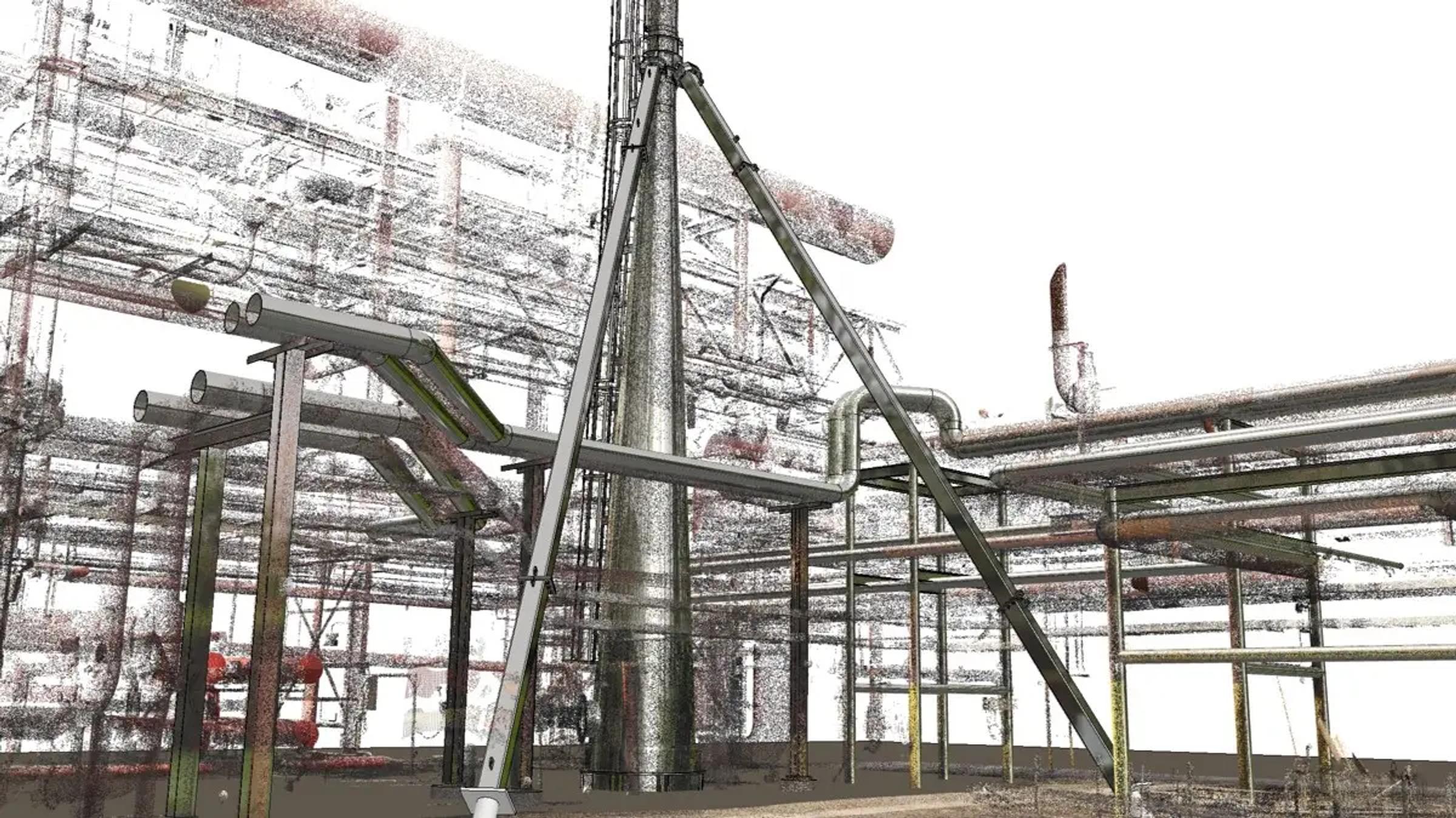 Existing structural steel framing inside an industrial facility.