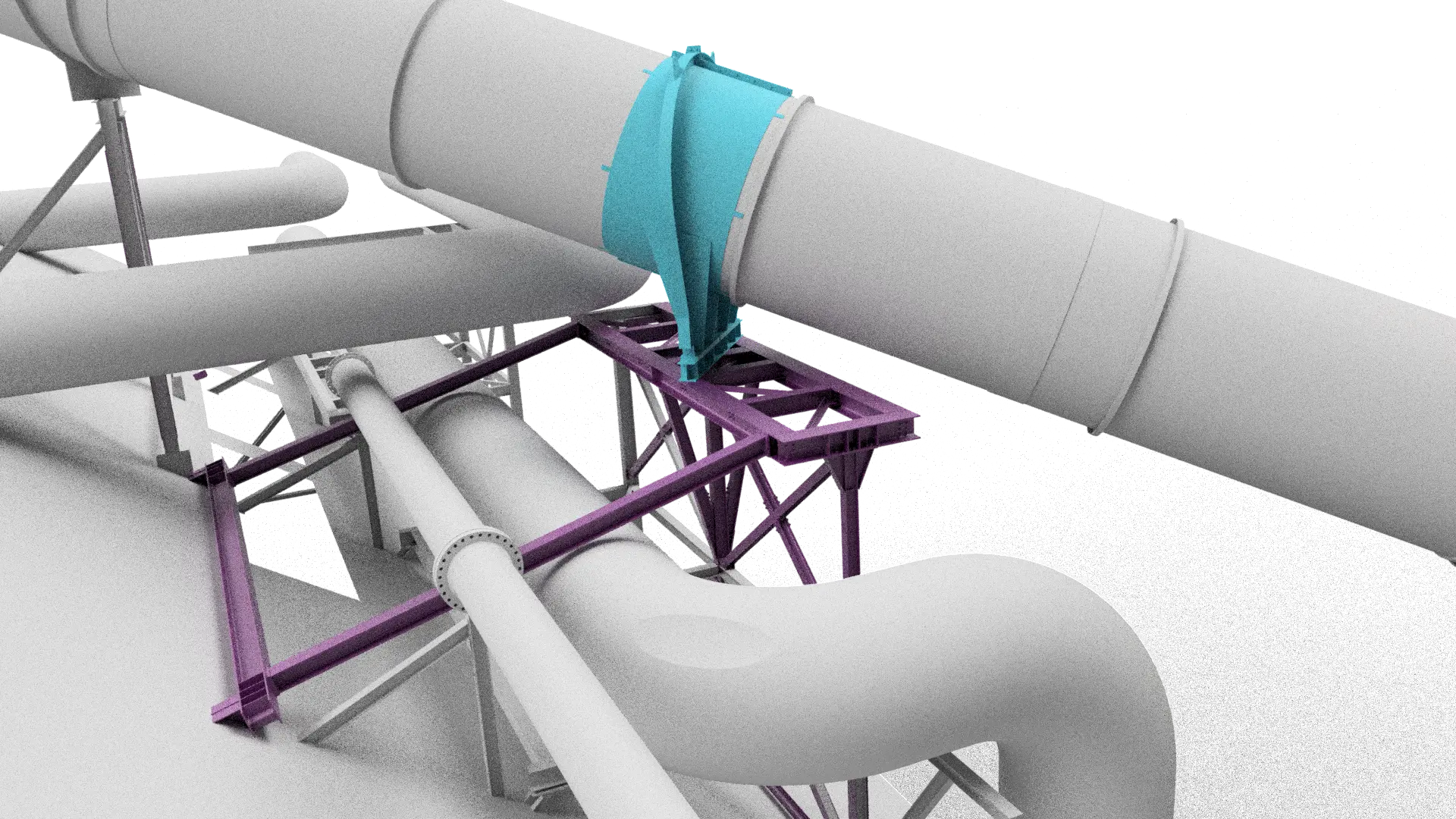 3D model of a temporary support system for an industrial riser main.