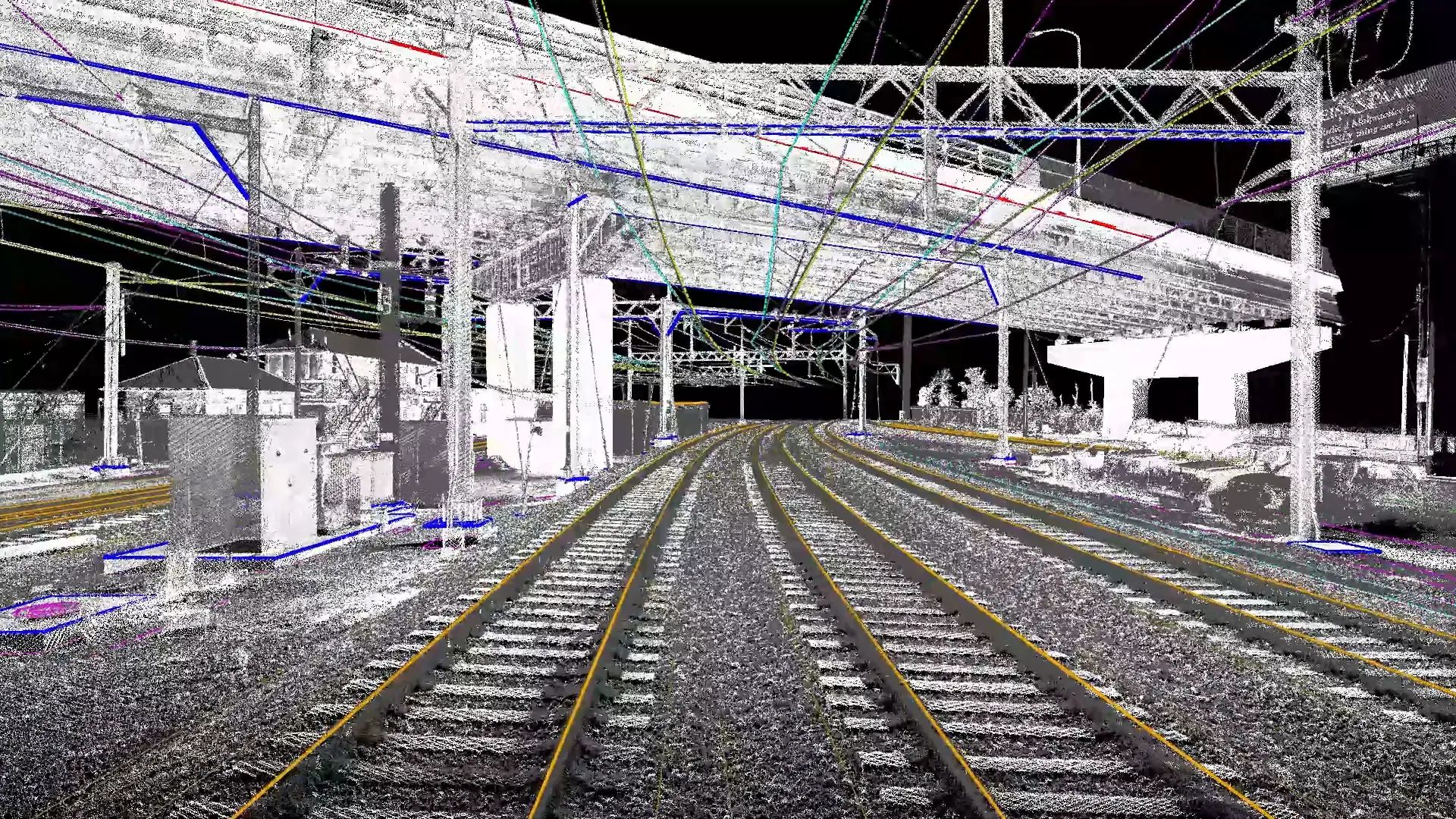 LiDAR scan showing rail tracks and infrastructure on a SEPTA project.