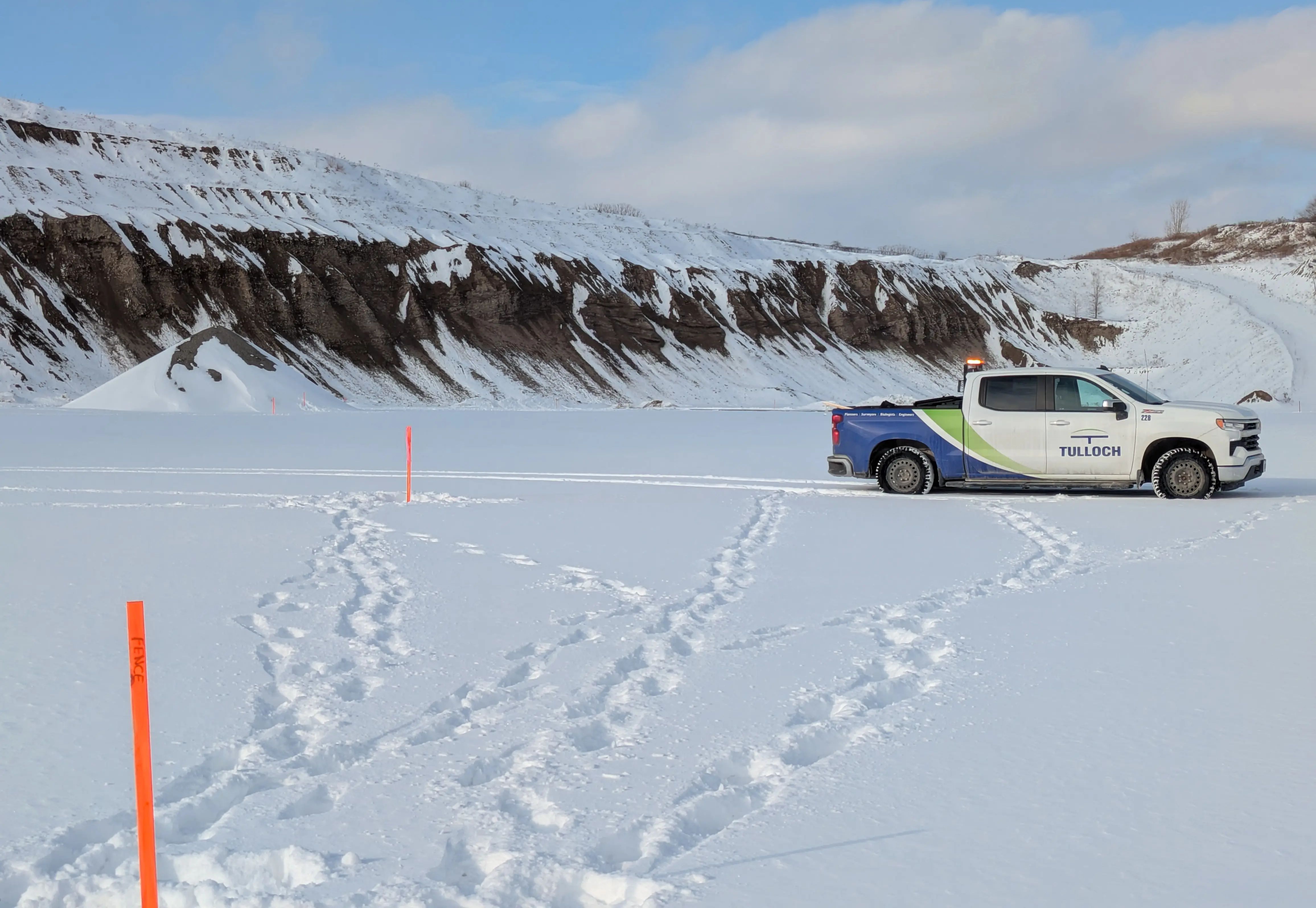 TULLOCH vehicle supporting winter field investigations along the North Shore Link transmission corridor.