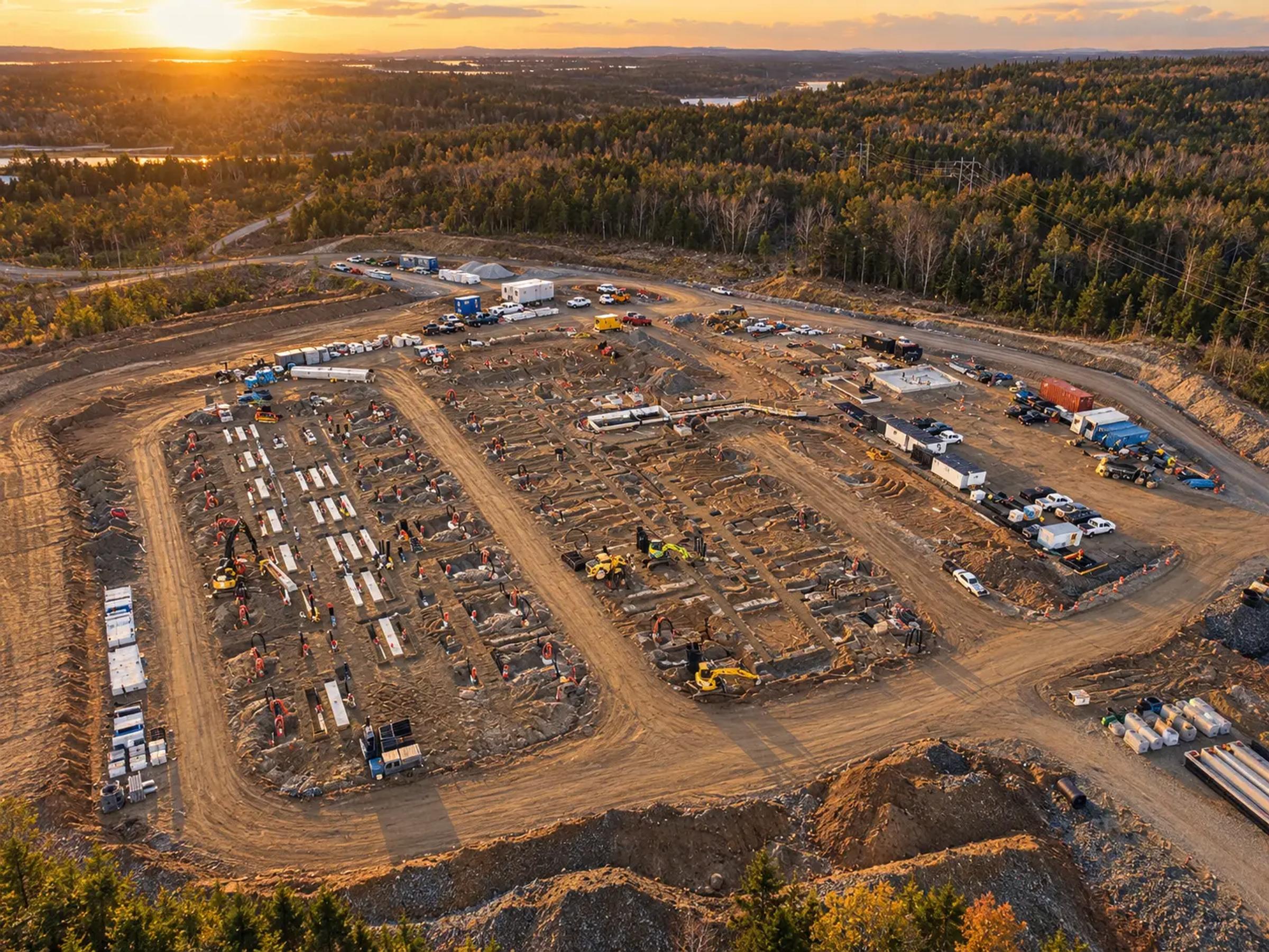Aerial view of construction at the White Rock battery energy storage project in Nova Scotia.
