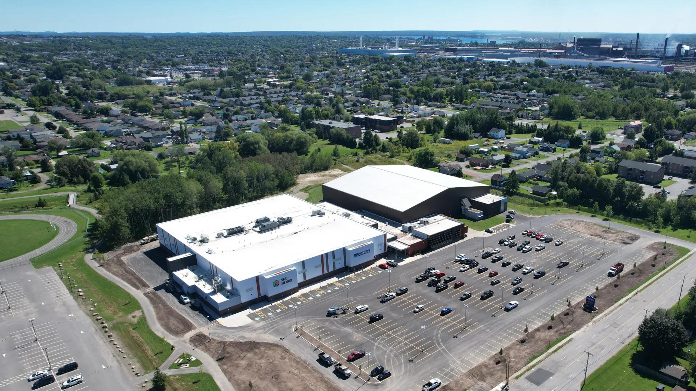 Aerial view of the Northern Community Centre and surrounding neighbourhood.