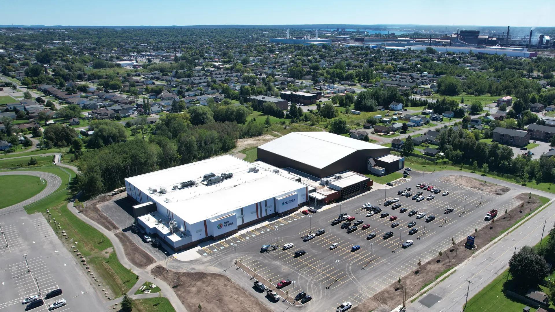 Aerial view of the Northern Community Centre and surrounding neighbourhood.