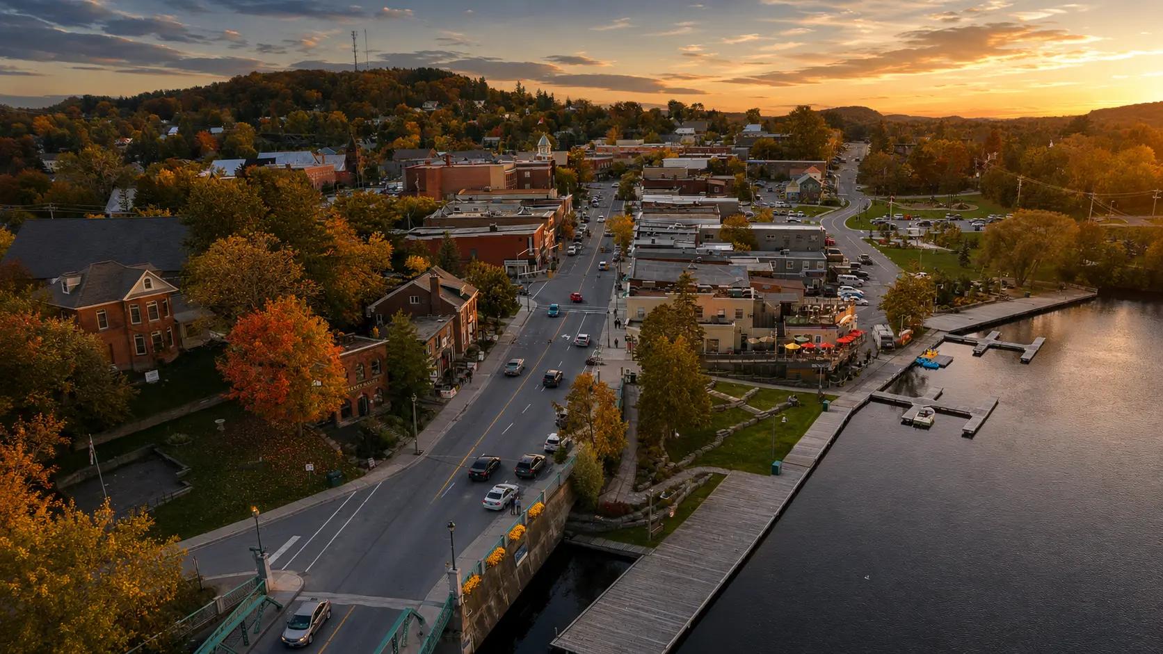 Aerial view of Huntsville, Ontario.