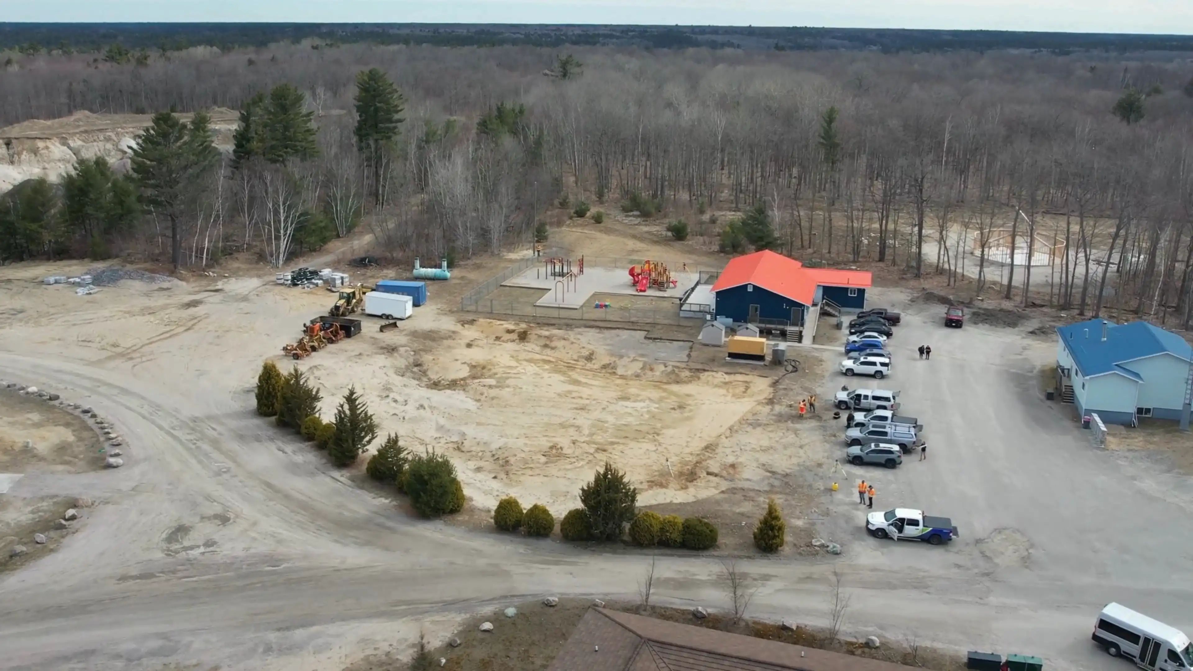 Aerial view of the Henvey Inlet Health Centre construction site.