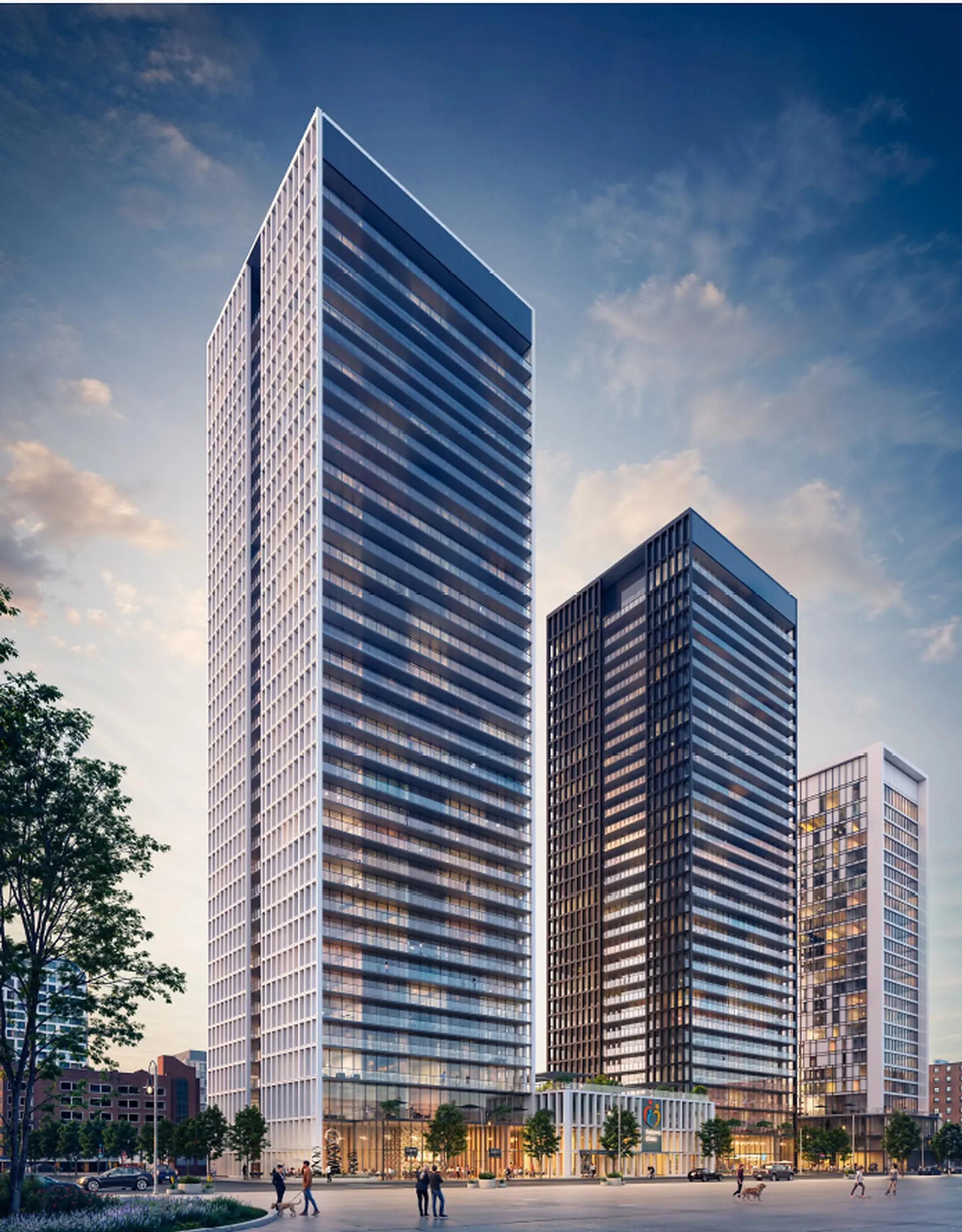 Architectural rendering of the three-tower Centra Site A development in downtown Oshawa.