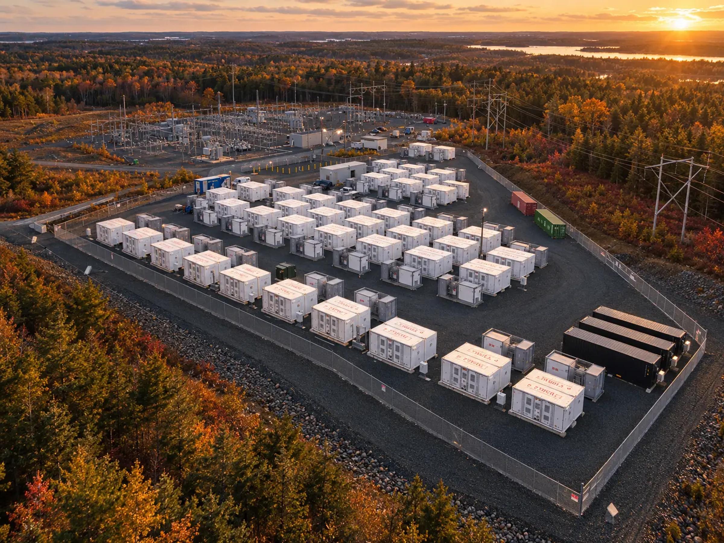 Aerial view of the Bridgewater battery energy storage facility in Nova Scotia.