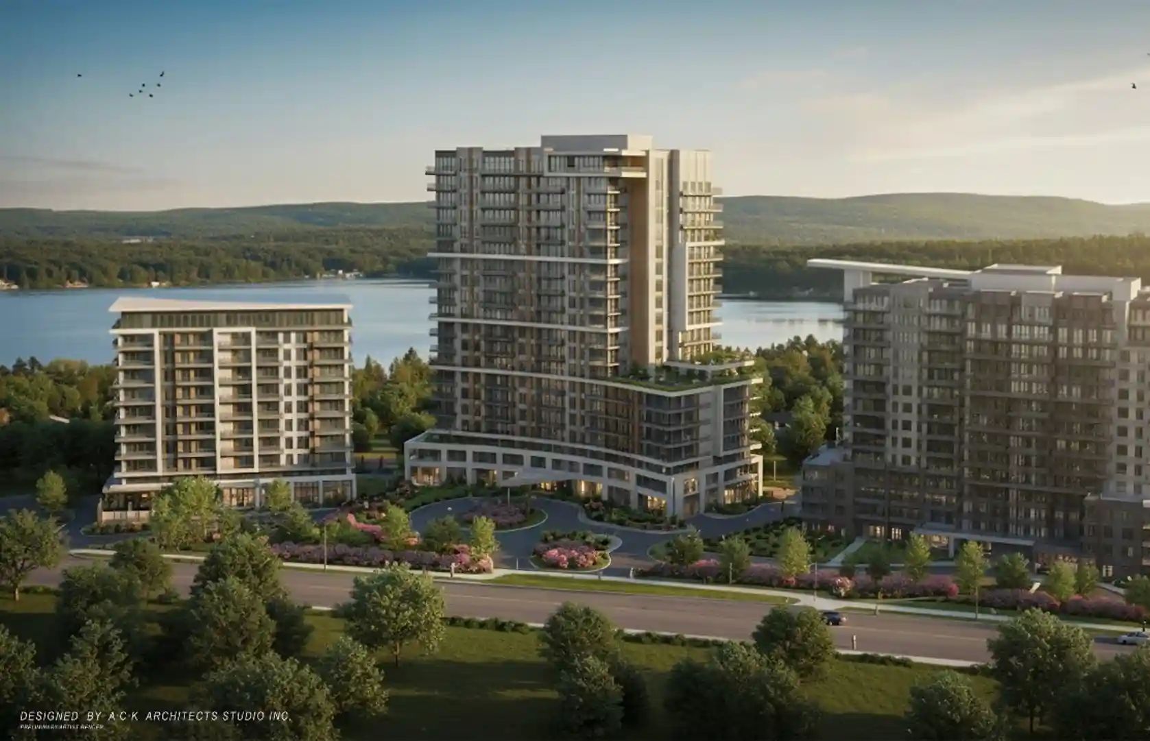 Architectural rendering of the General Hospital development and surrounding site.