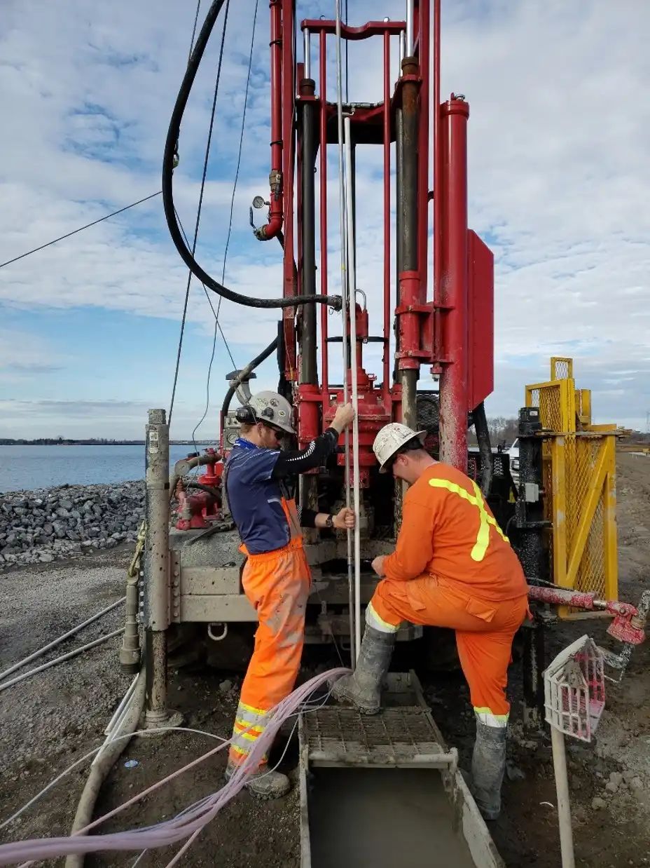 Drilling equipment and field crew supporting North Tailings remediation work.