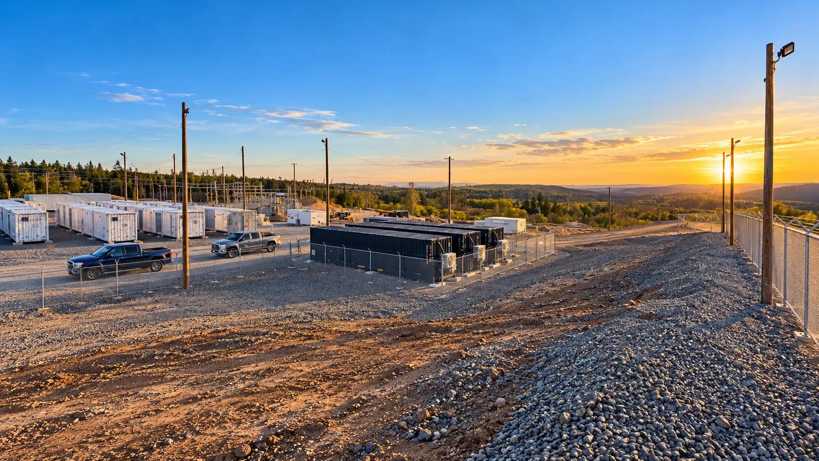 Battery energy storage infrastructure under construction at a Nova Scotia BESS site.
