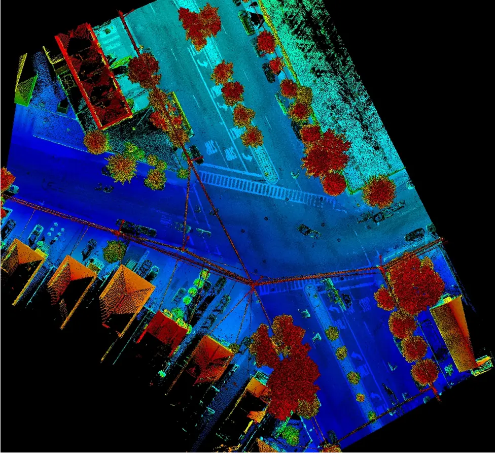 Colourized LiDAR point cloud for a Staten Island mapping project.
