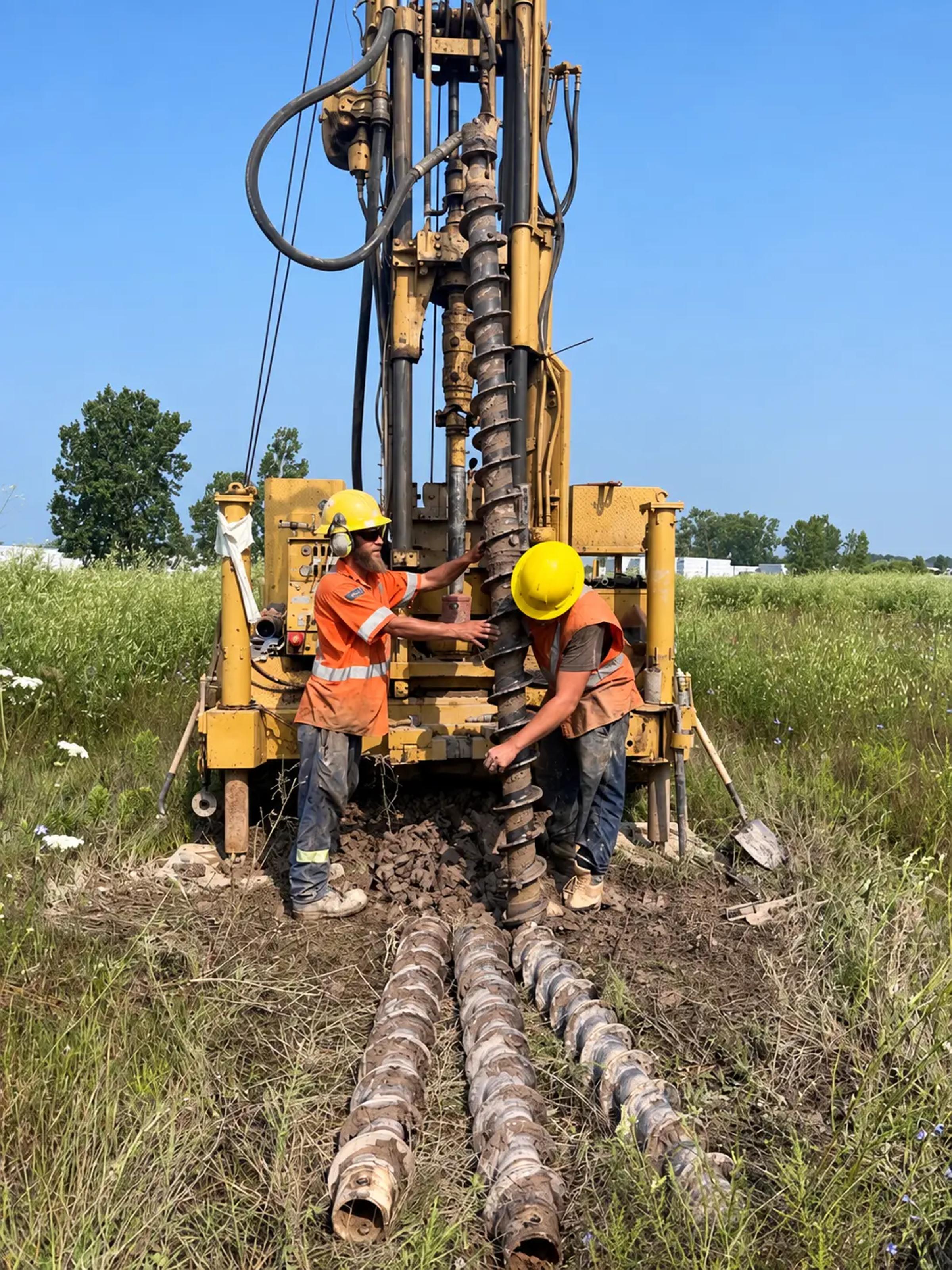 Field crew completing geotechnical drilling for an Ontario battery energy storage project.
