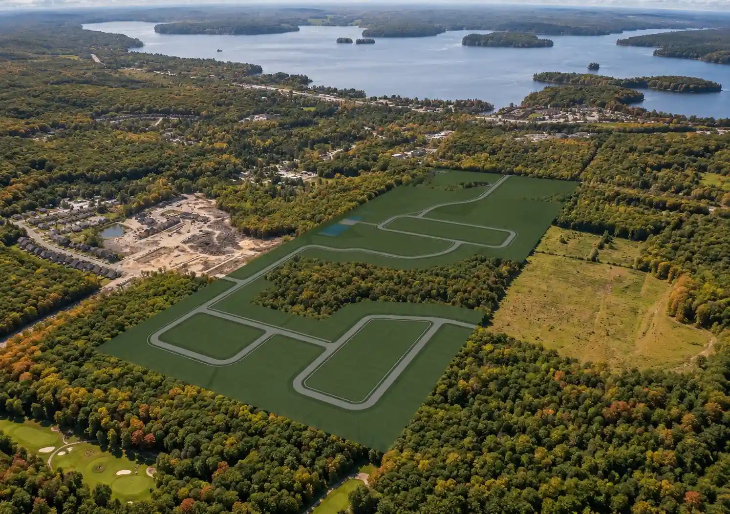 Aerial view of the Muskoka Forest development site.
