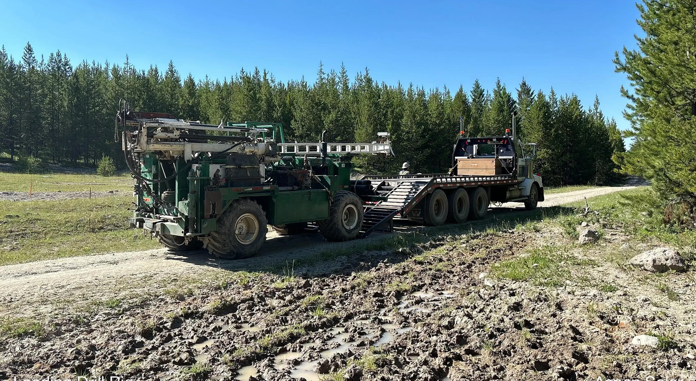 Drilling equipment mobilized to the Aspen Solar project site in British Columbia.