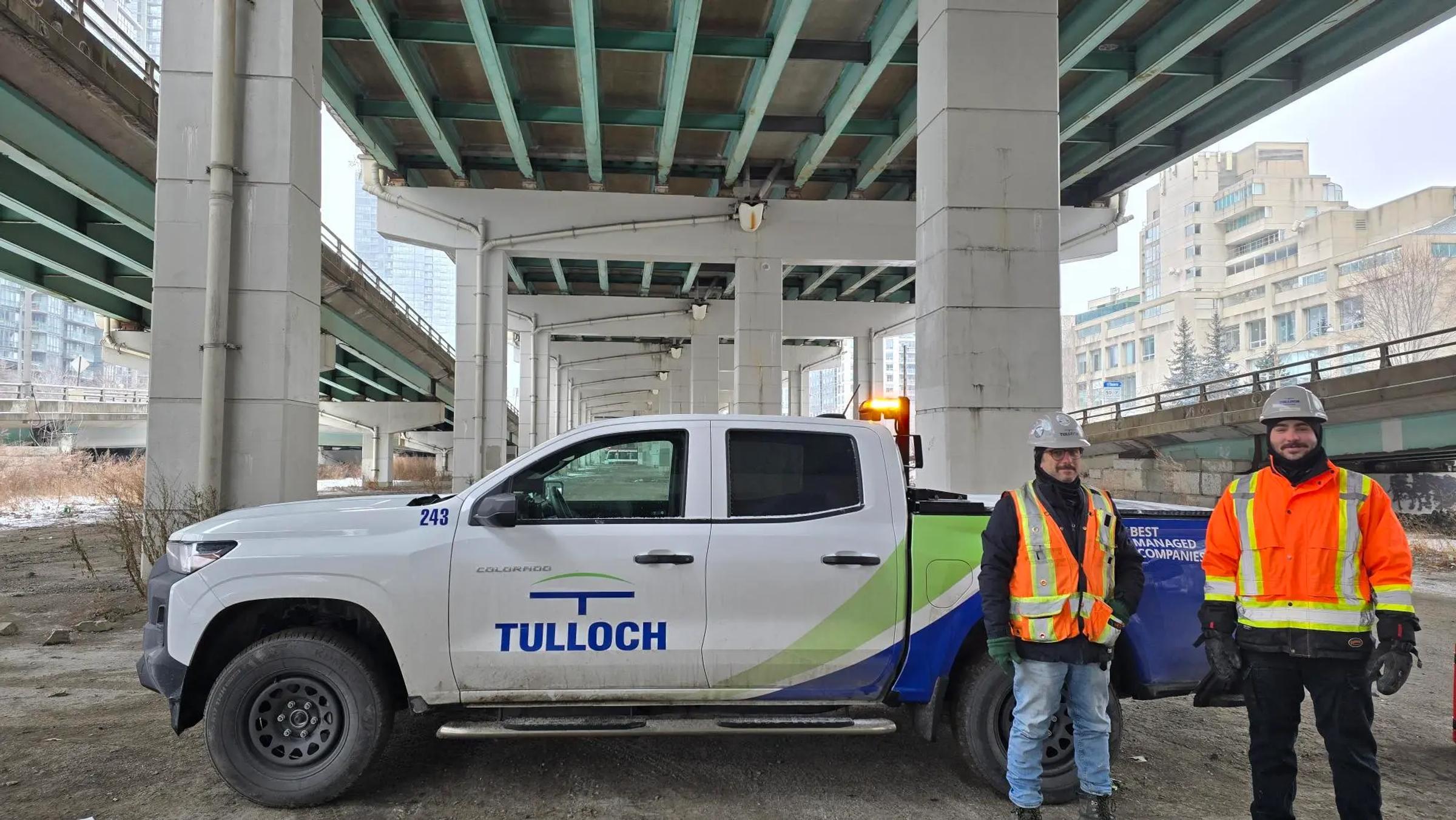 TULLOCH survey team and company truck supporting Ontario Line work.