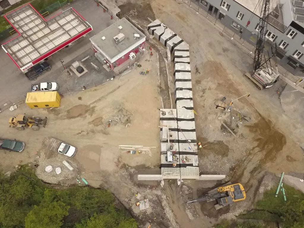 Aerial view of aqueduct construction in Sault Ste. Marie.
