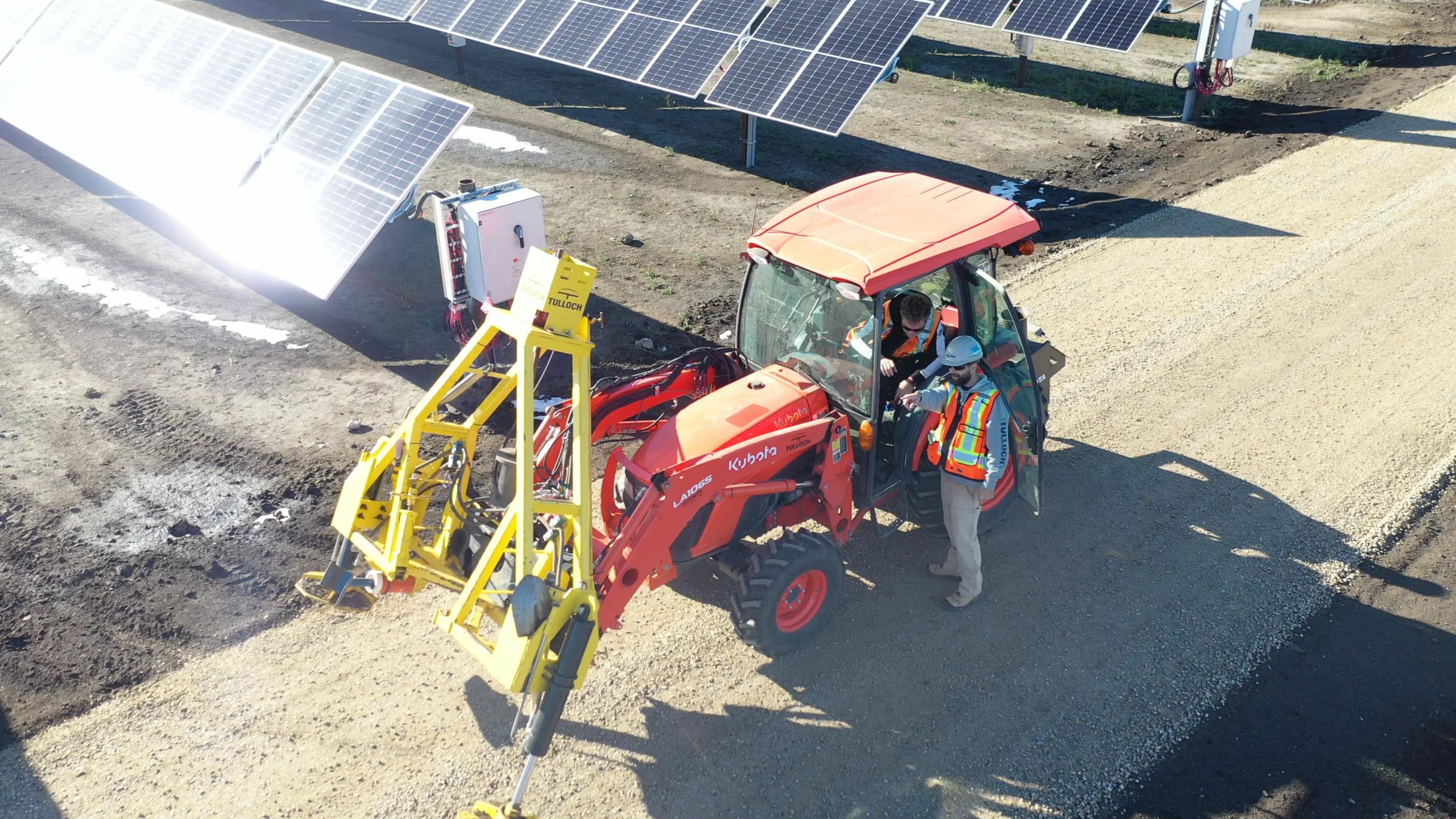 TULLOCH solar pile testing equipment operating at a utility-scale solar site.