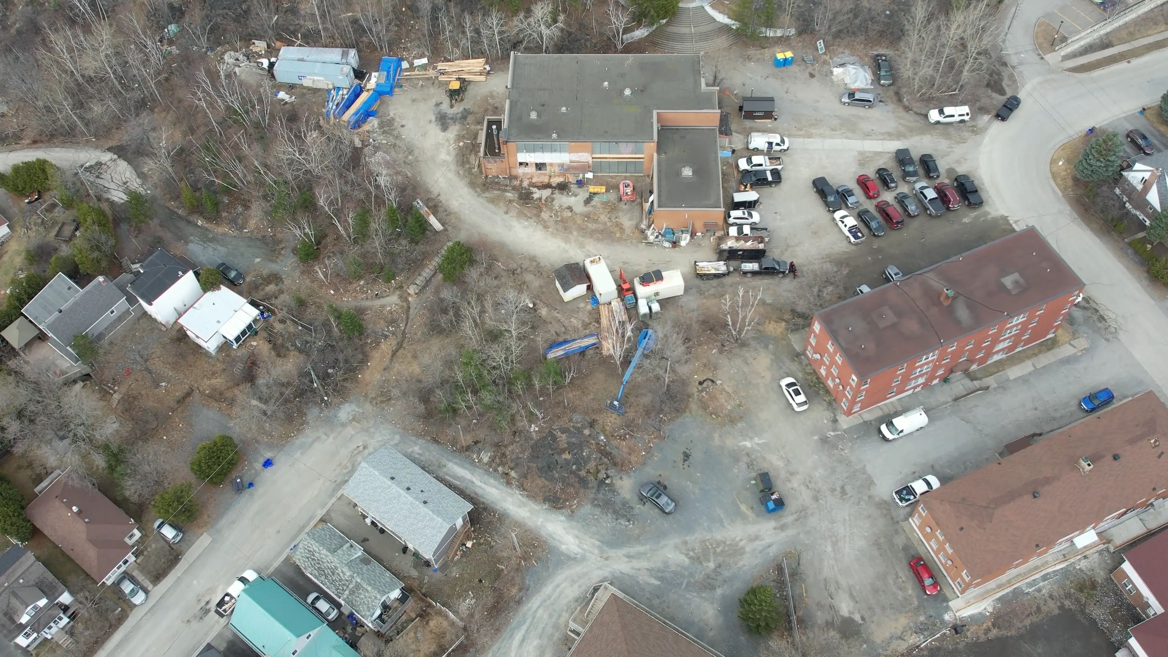 Aerial view of a developed site and surrounding roads in Northern Ontario.