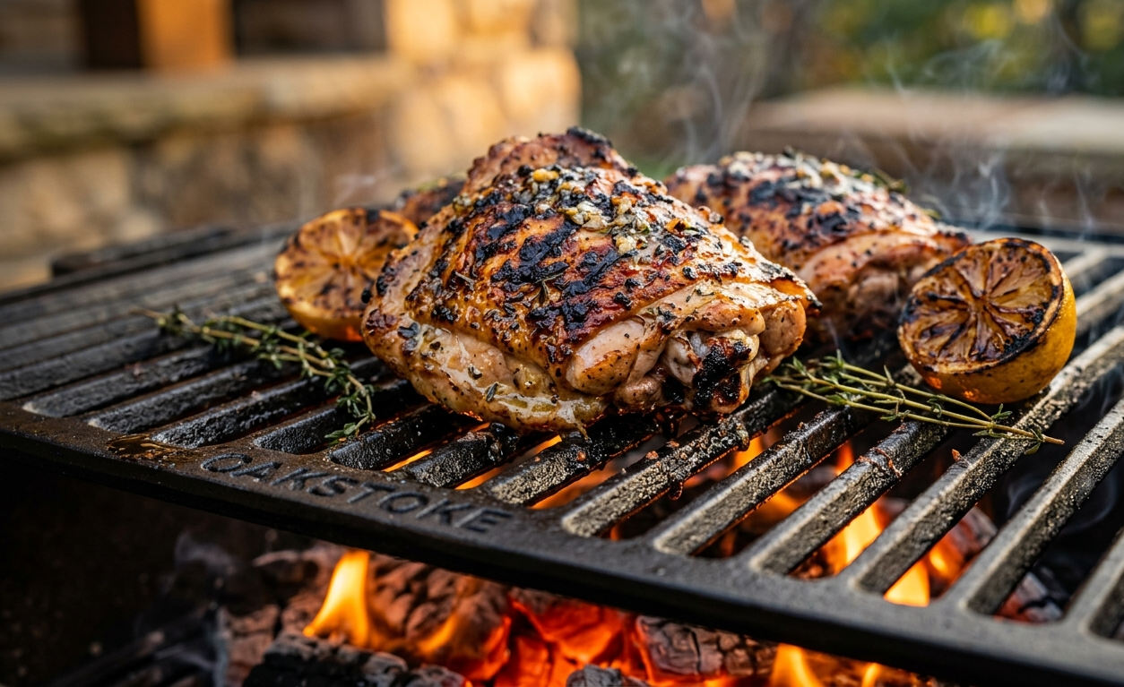Fire-Roasted Chicken Thighs with Garlic and Lemon