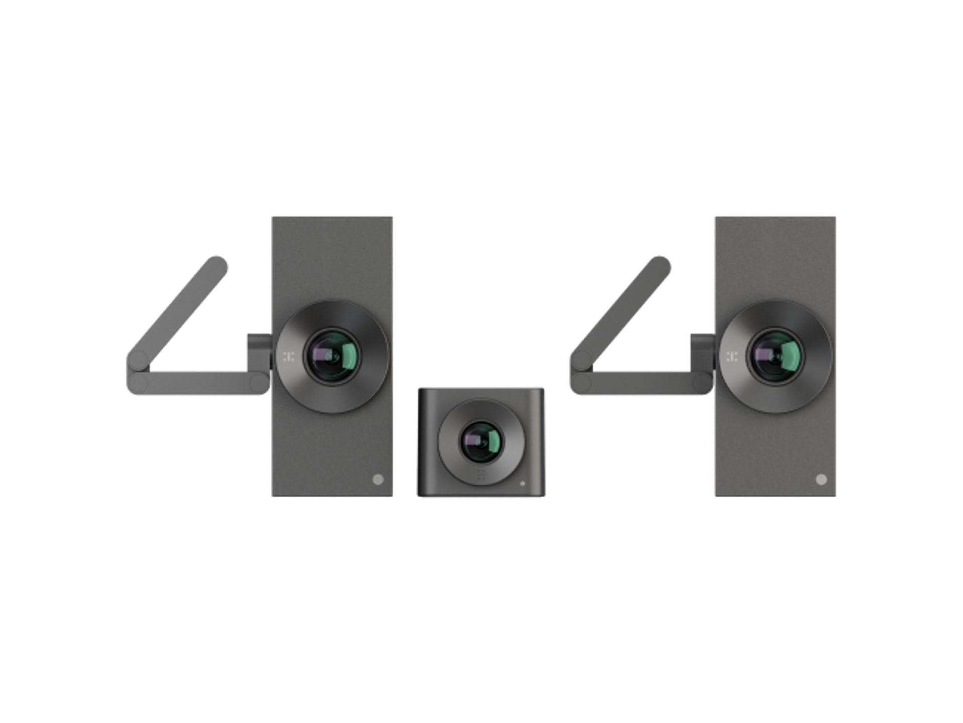 Huddly conference cameras placed in a formation that spells 404