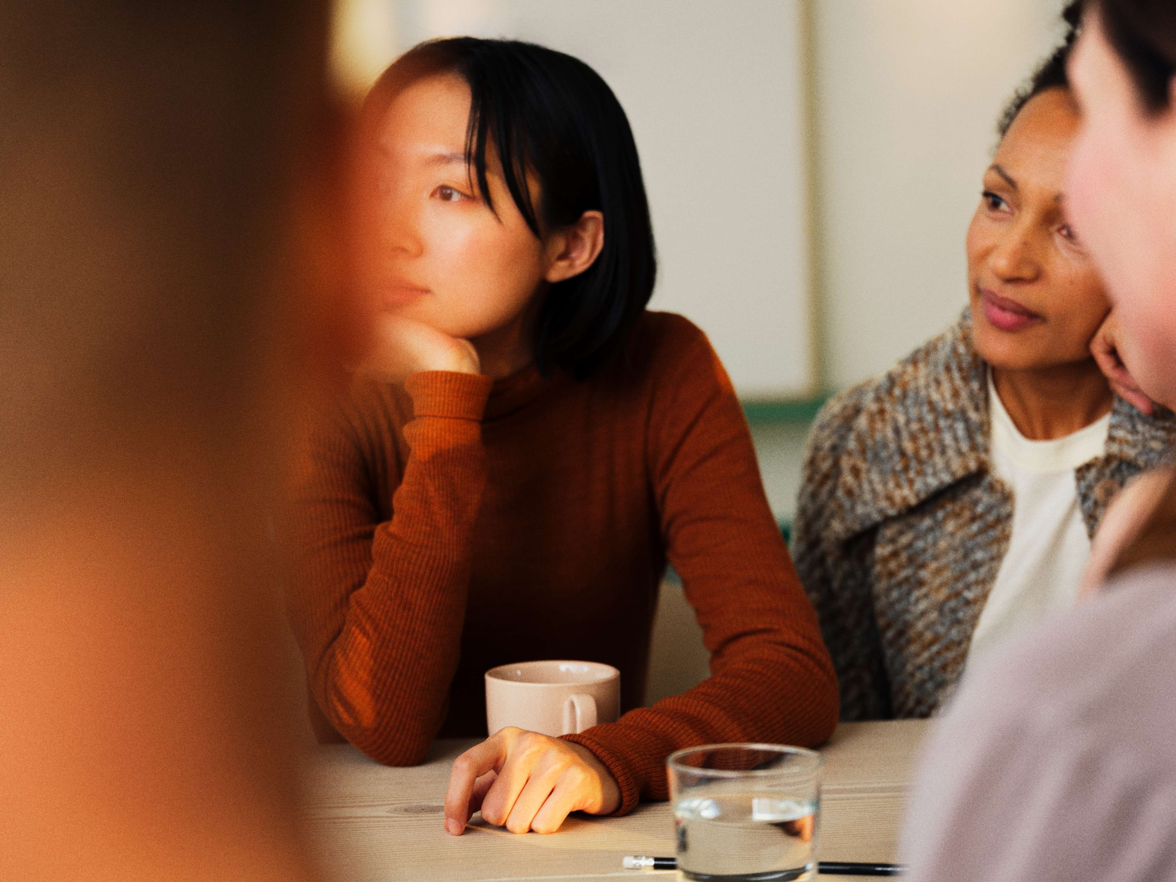 two women looking at something