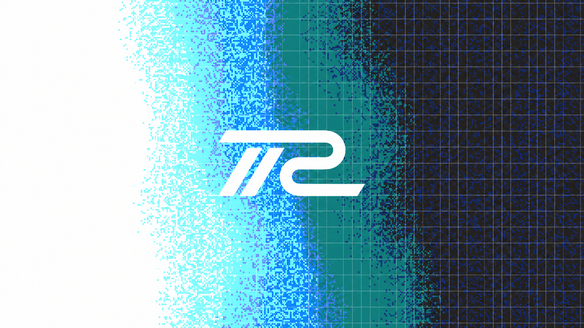 rTracer logo on a dithered gradient from white through cyan to indigo