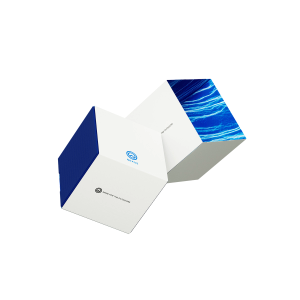 3D render of a blue and white custom box sleeve.