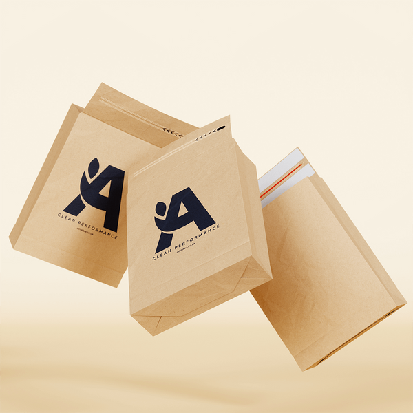 Floating 3D render of three paper mailer bags.