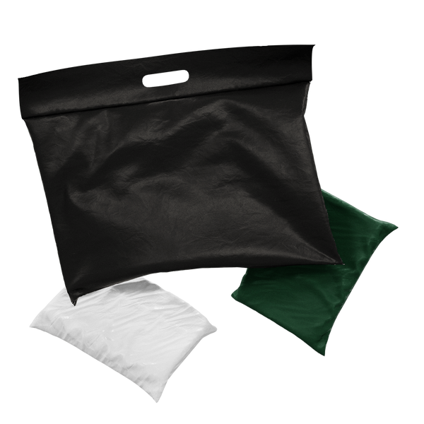 Floating 3D model of branded recycled mailer bags.