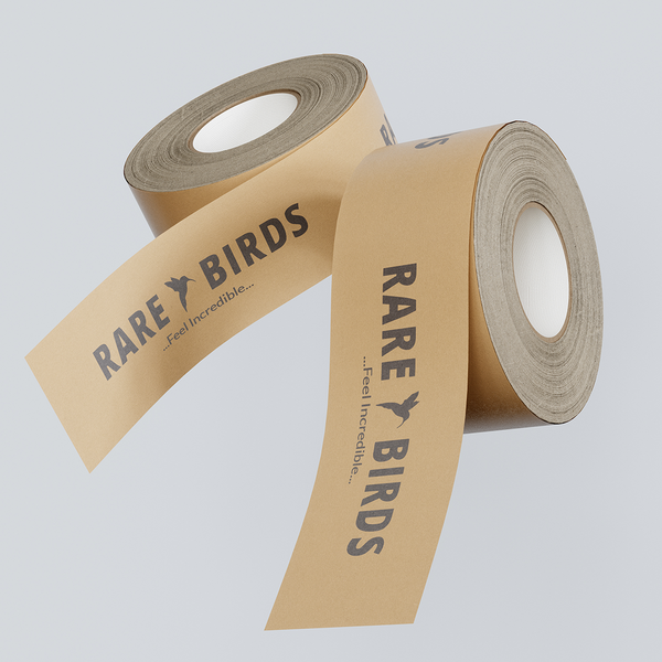 Floating 3D model of branded self-adhesive tape.
