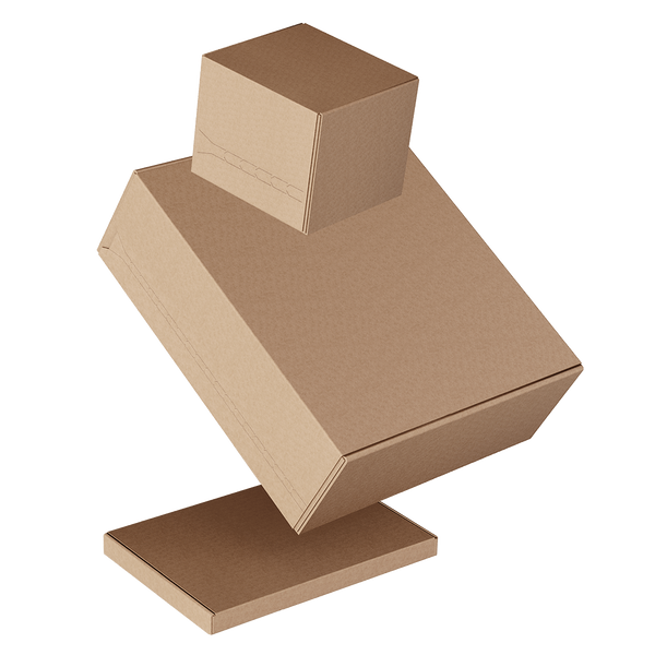 Floating 3D model of three custom mailer boxes.