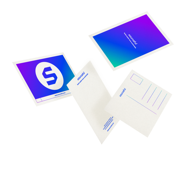Graphic illustration of blue and purple custom cards.