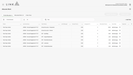 Search the client name in allocate work