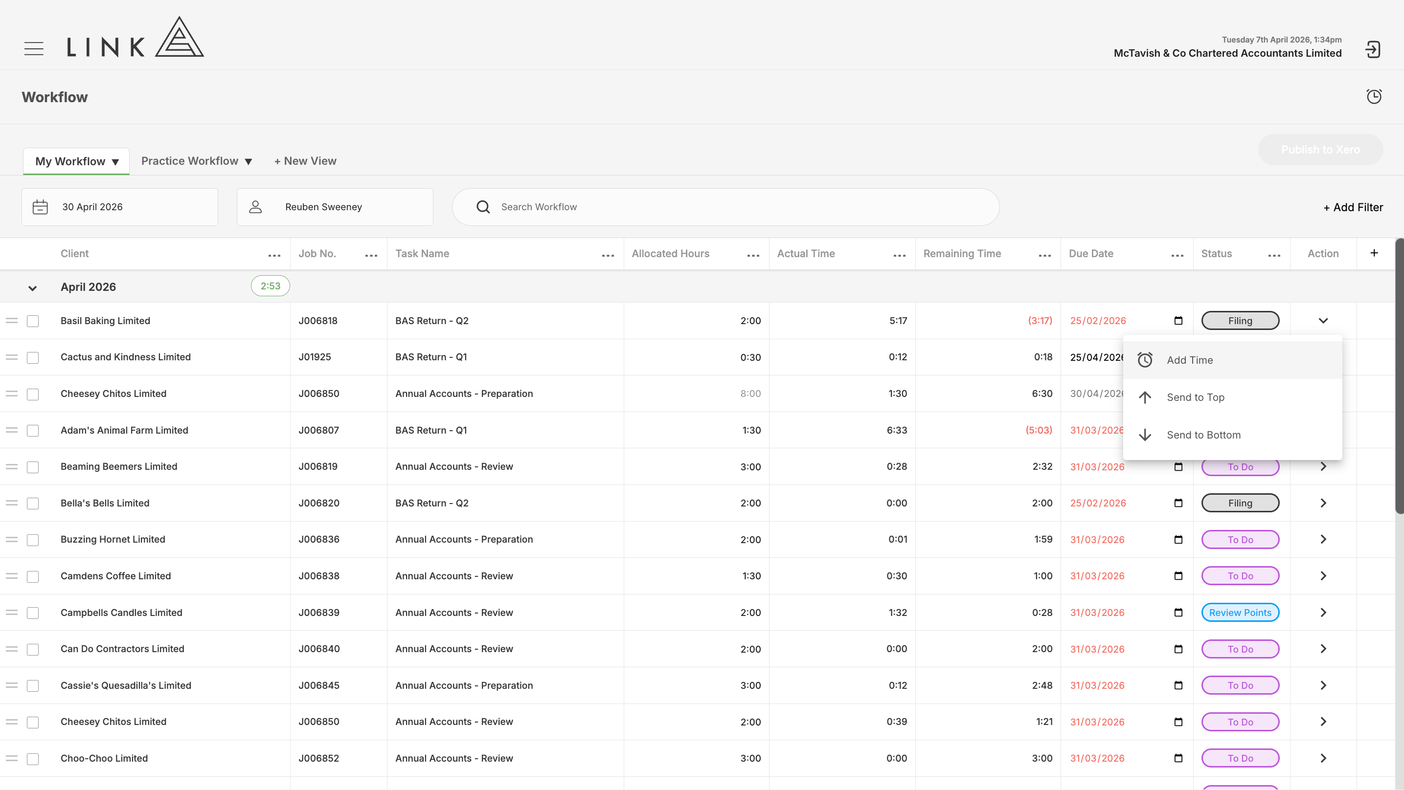 Add a timesheet from workflow item