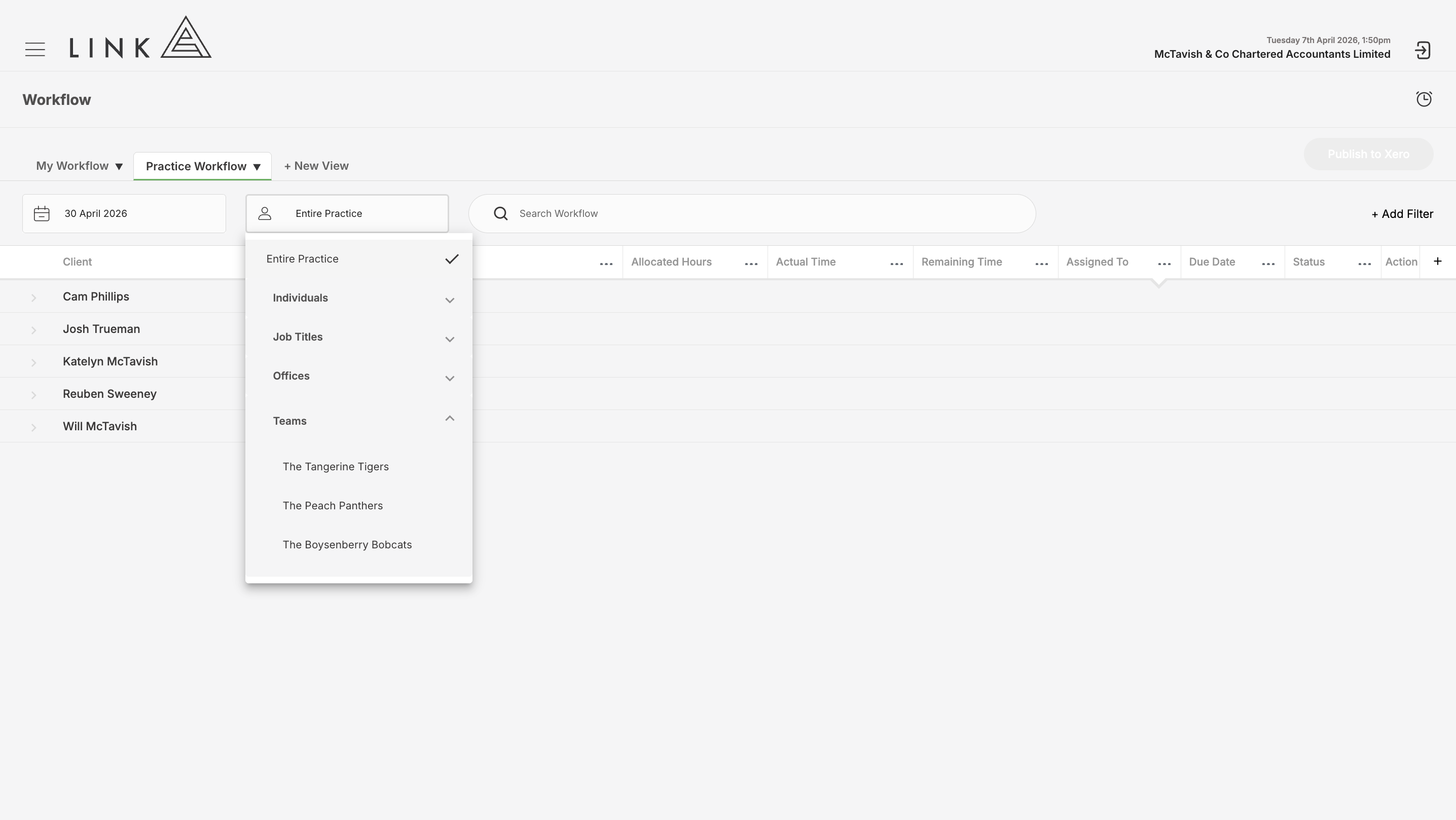 Practice Workflow filters