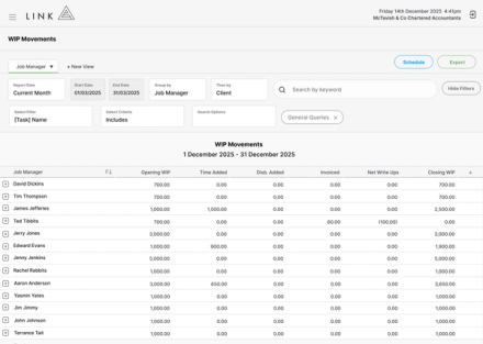 WIP Movements on General Queries by Client
