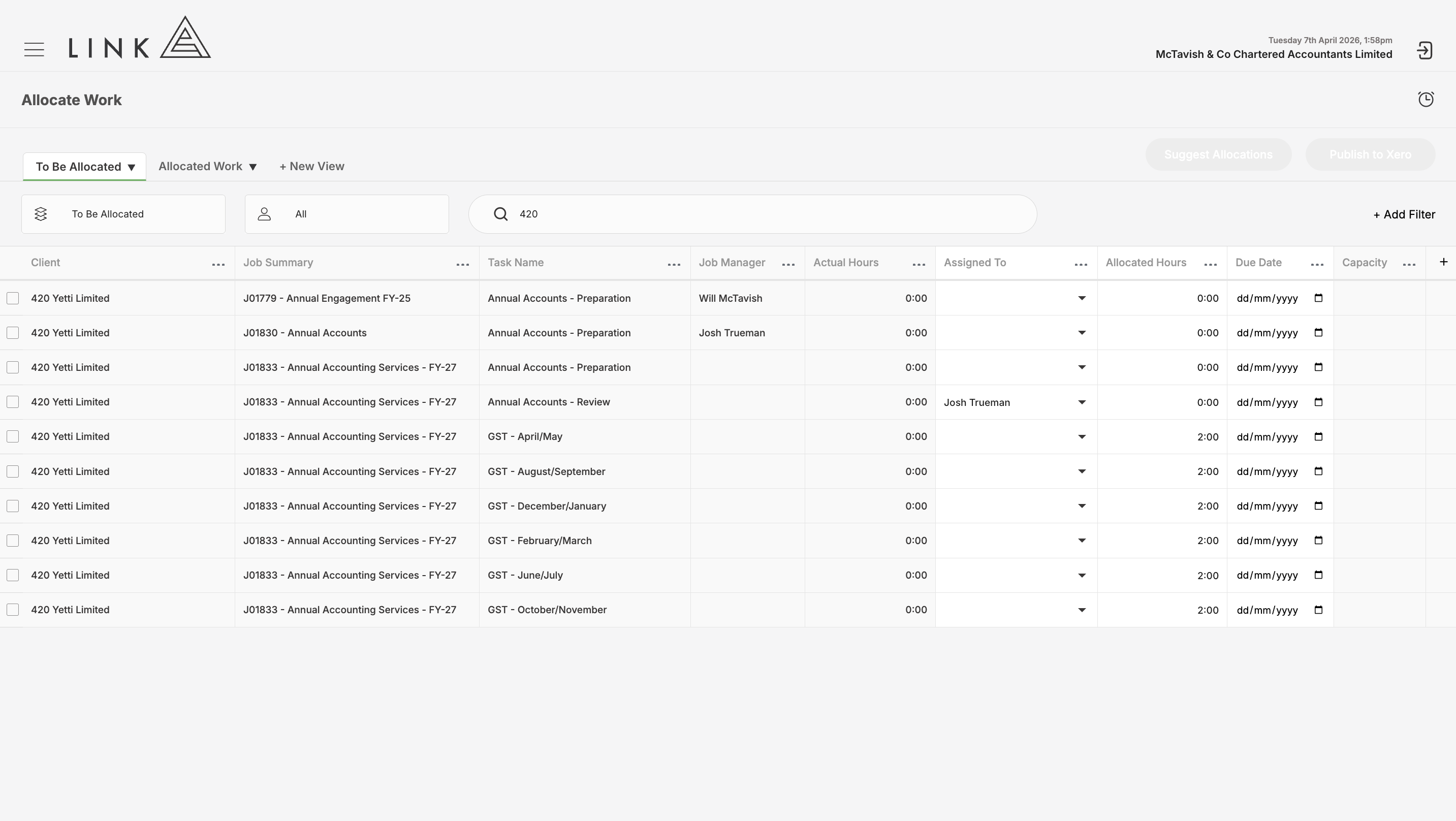Quick-search the client name