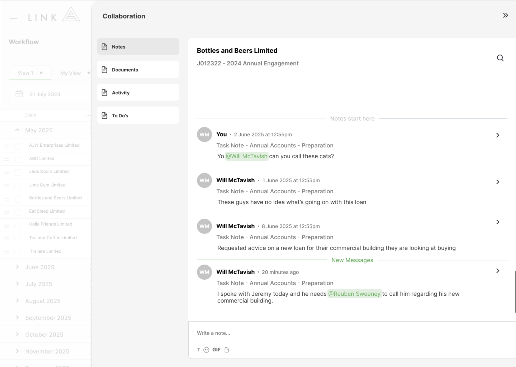 Notes on tasks drawer open