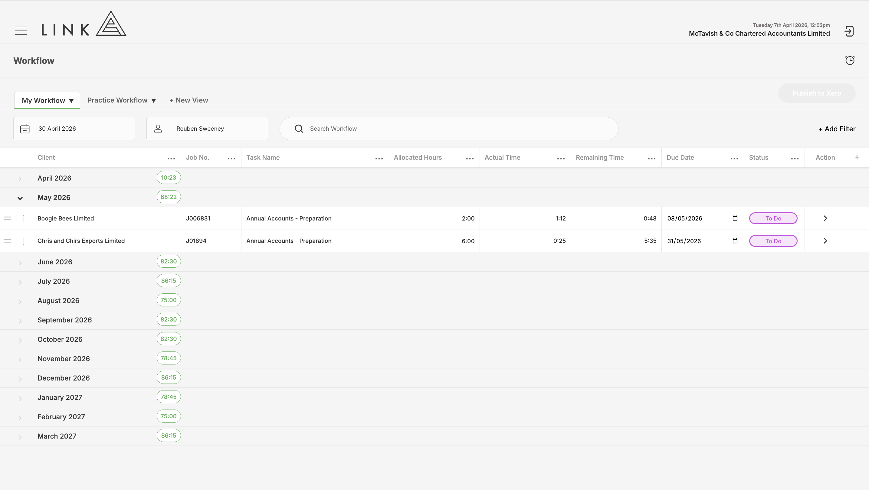 You can view your work for the year ahead on a single page