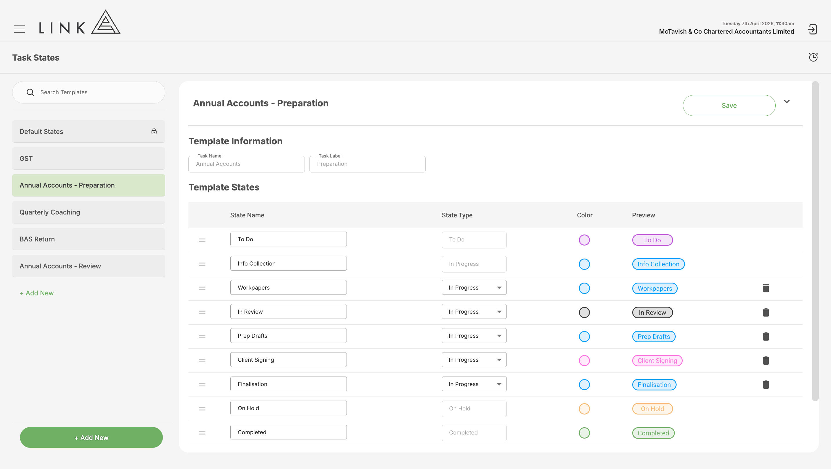 Customize the workflow for each service type