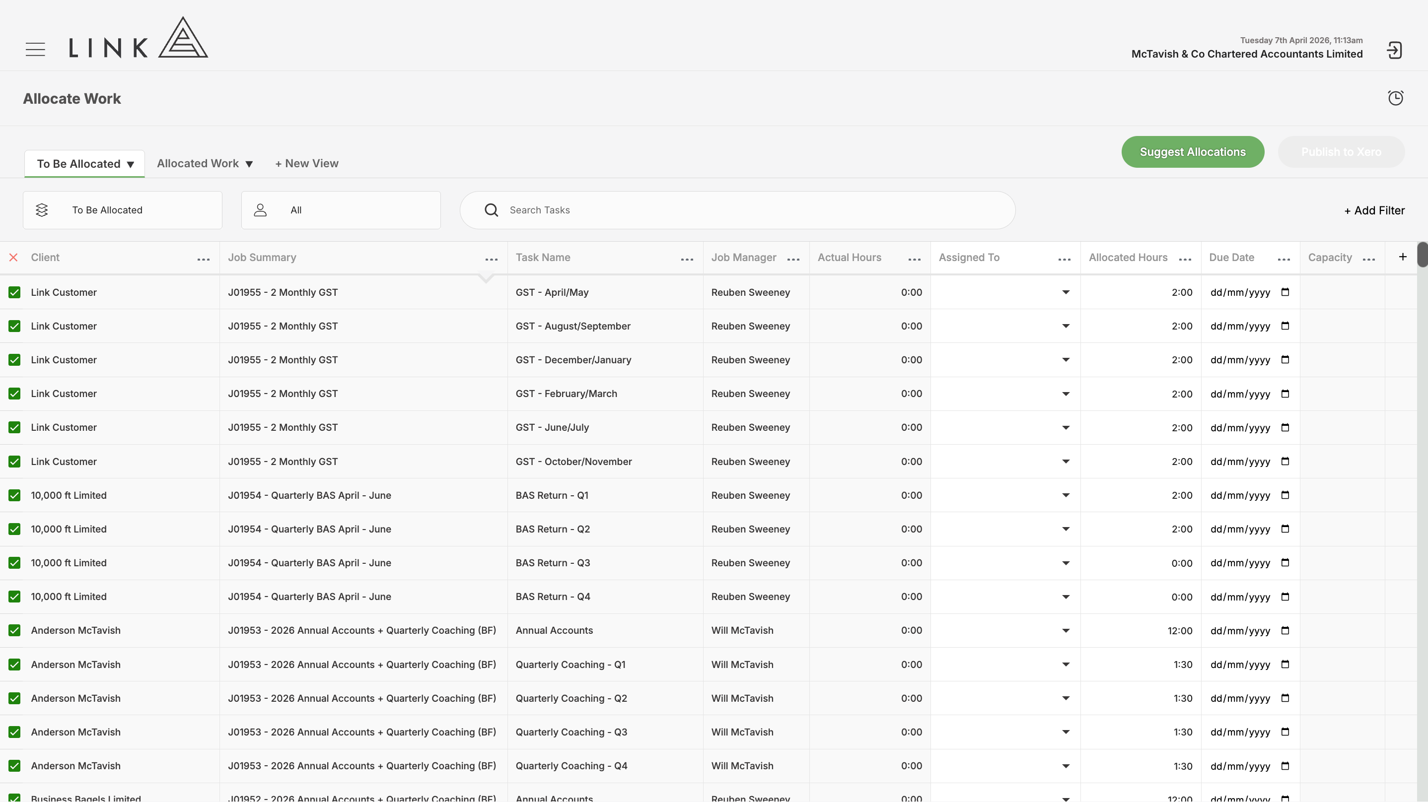 Multi-select To be Allocated and Suggest Allocation
