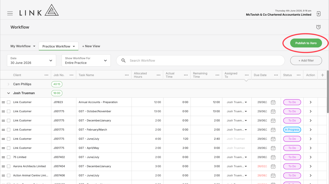 Publishing to Xero
