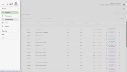 Allocate Work in the menu