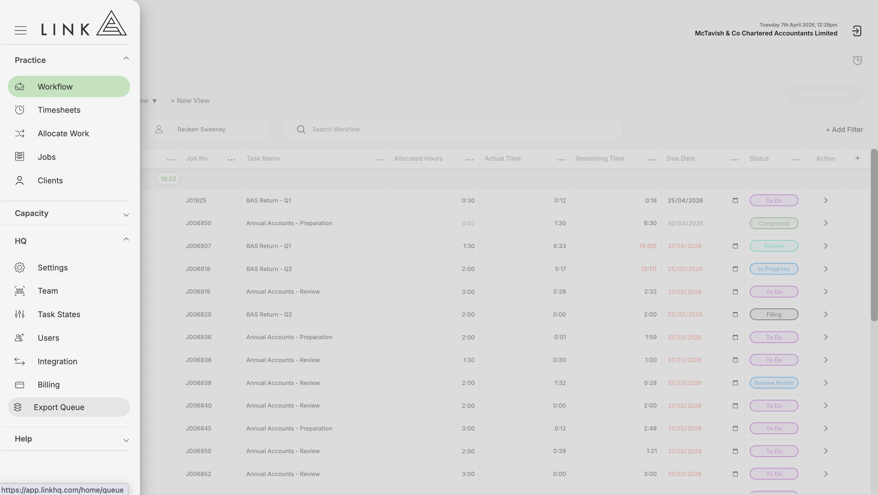 Export queue in menu