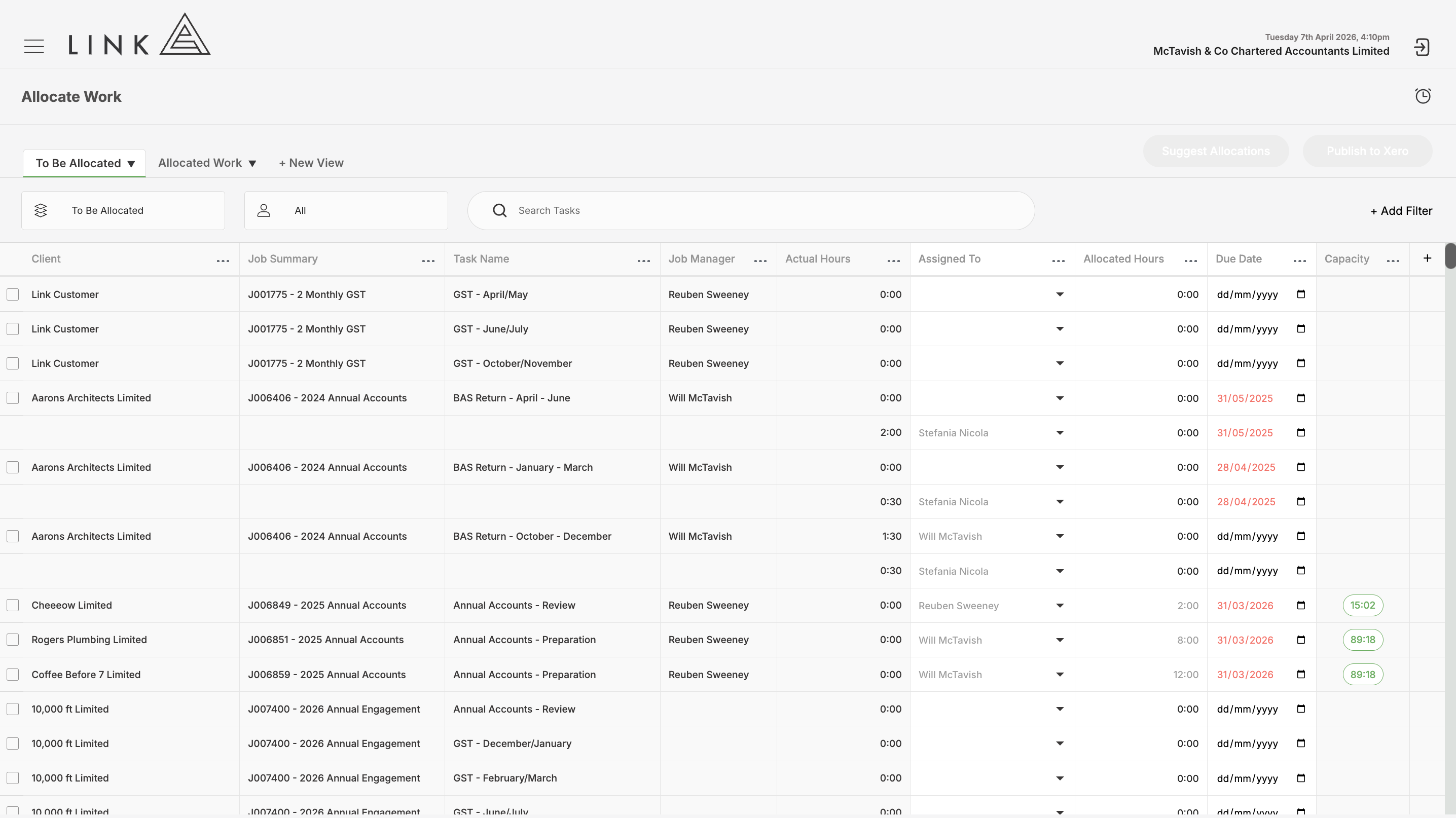 Quick select Job Manager in Allocate work to see all of the jobs they are responsible for.