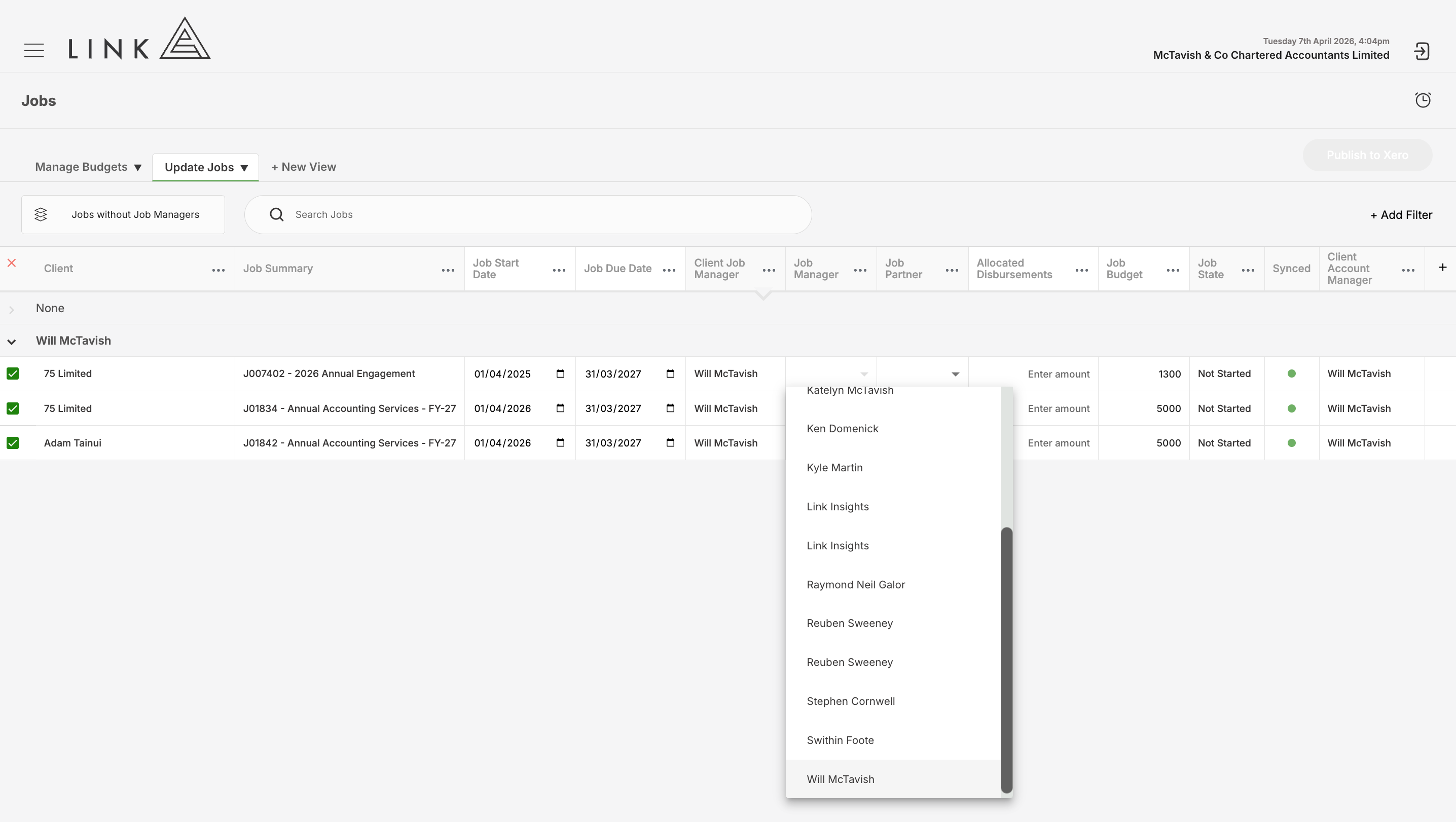 Multi-select the jobs without managers and bulk updates
