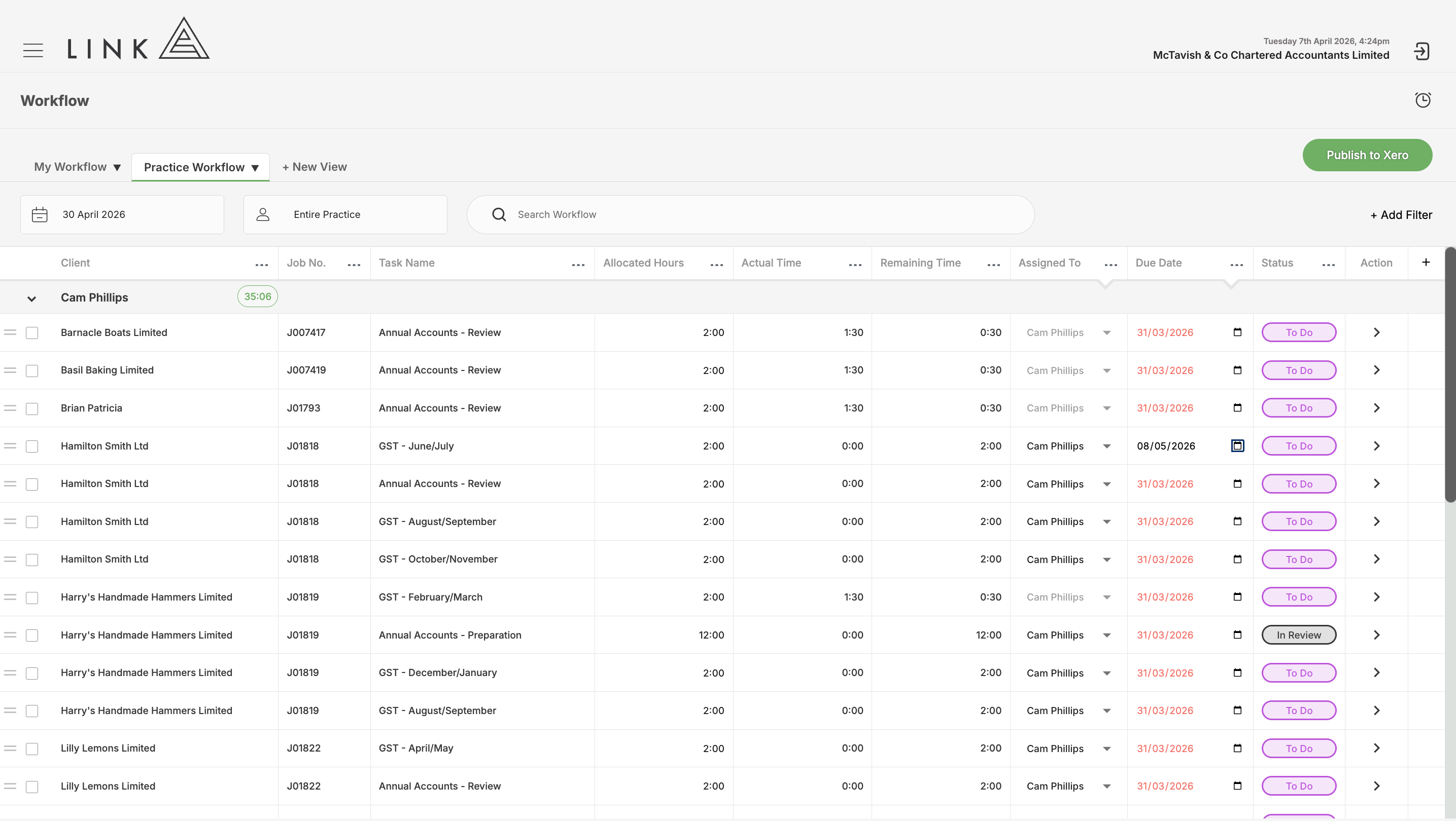 Publish to keep it in sync with Xero