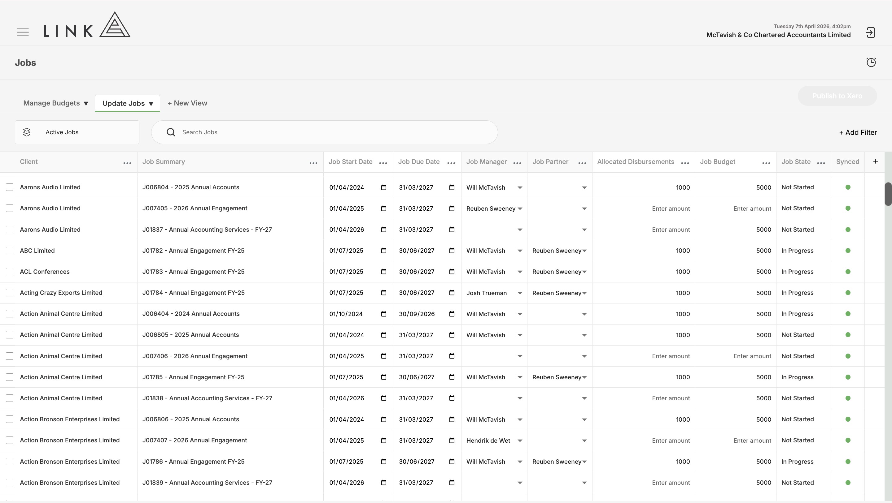 Bulk update jobs with Link