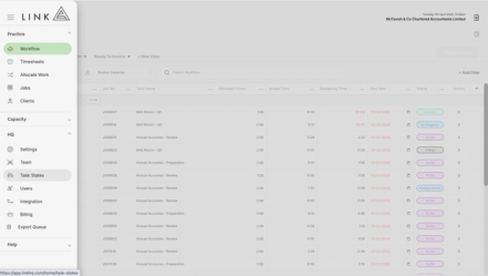 Task Statuses in the menu