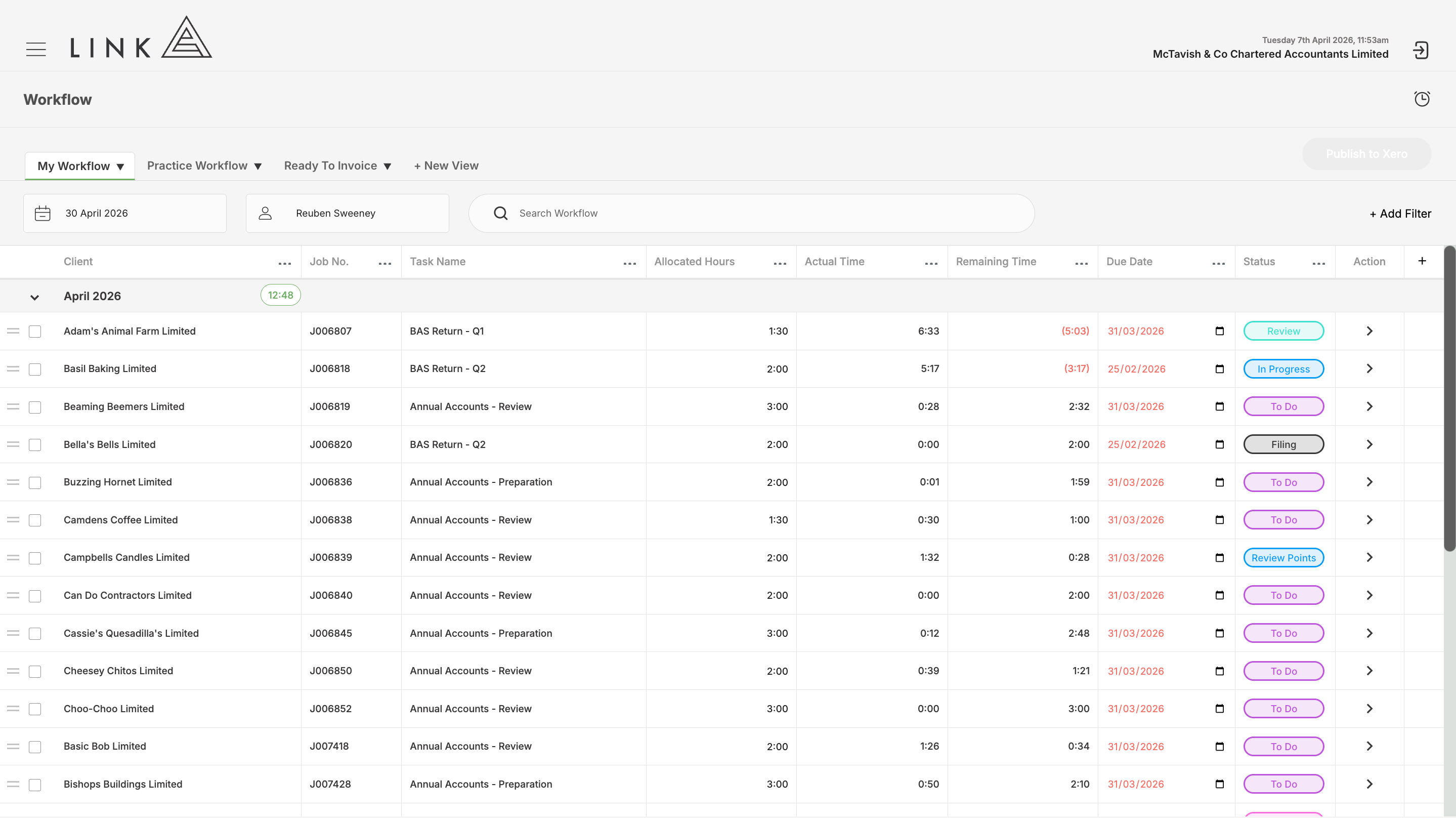Workflow with only deliberately allocated items